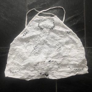Embroidered Halter Crop Top